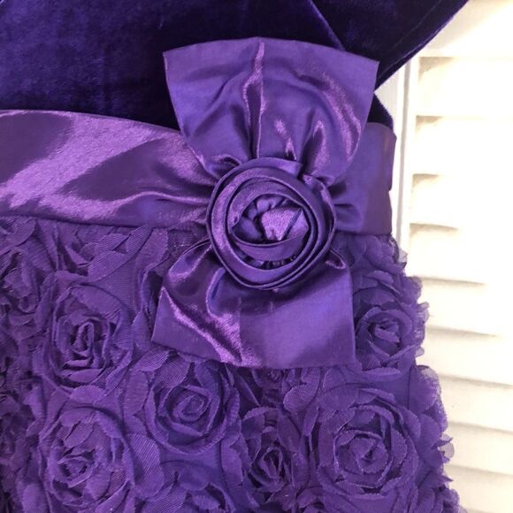 Floral Chiffon & Velvet Dress with crinoline back tie & buttons by Jona Michelle - Picture 3 of 13